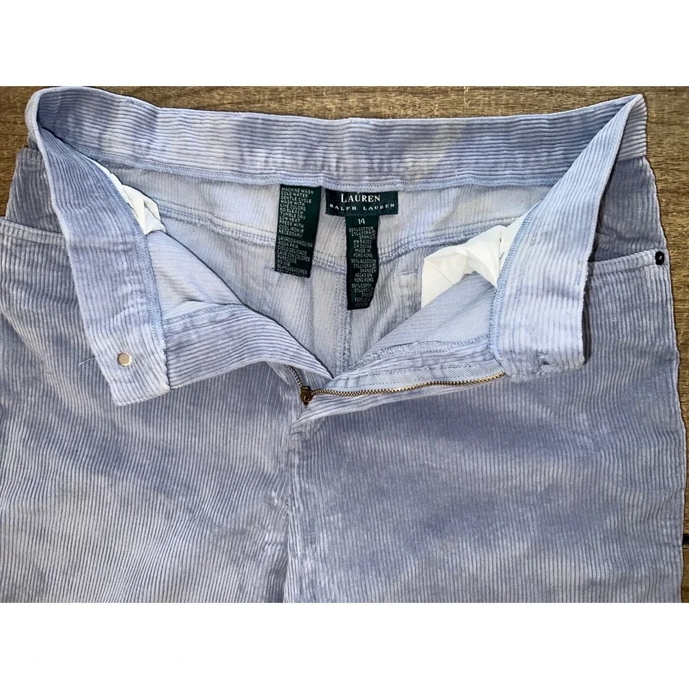 Women's Lauren Ralph Lauren Light Blue Velour Corduroy Pants SZ 14‎ ALTERED